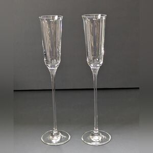 Vintage Long Stemmed Champagne Flutes Flared Shape Goblets Glasses Set Of 2